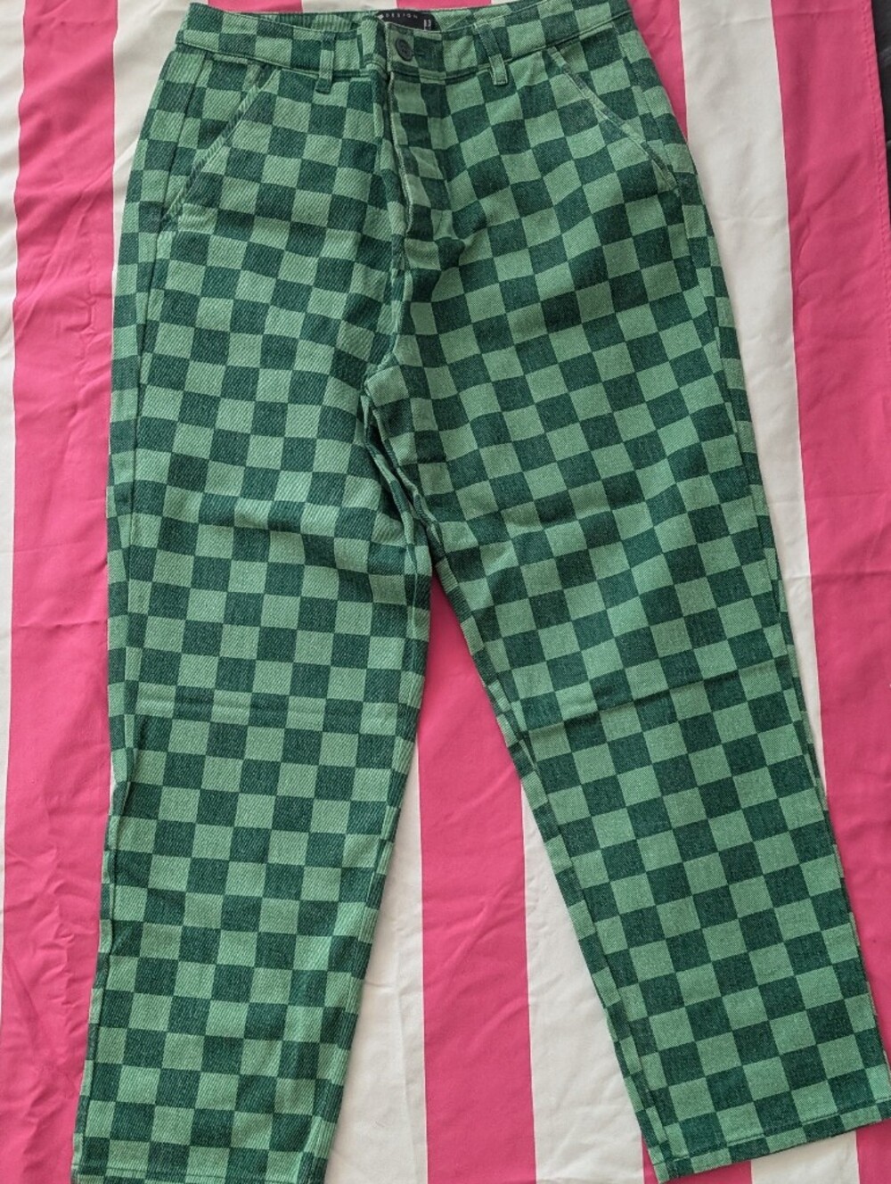 ASOS Green Checkered Slim Straight Denim Pants.